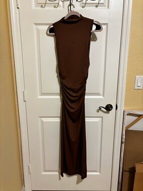 Sleeveless Ruched Maxi Dress in Brown